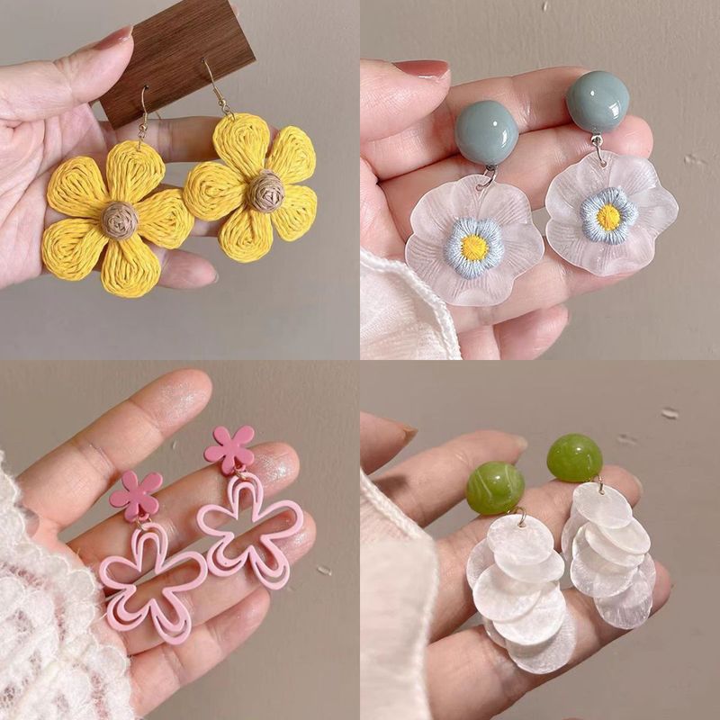 Orecchini a bottone con fiore intrecciato di dopamina per donna, stile vacanza estiva 2025, design di nicchia di alta qualità_voghion.com