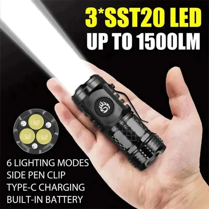 Hochwertige 3 * SST20LED-Taschenlampe 18350 Superhelle Taschenlampe Wiederaufladbares USB-Licht Wasserdicht mit CAPCLIP für Wandern Camping_voghion.com