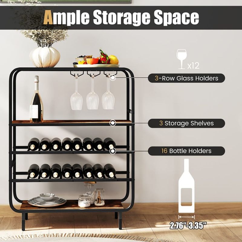 16 Bottle Wine Rack With 5-Tier Wine Shelf And Glass Holders For Kitchen Bar_voghion.com