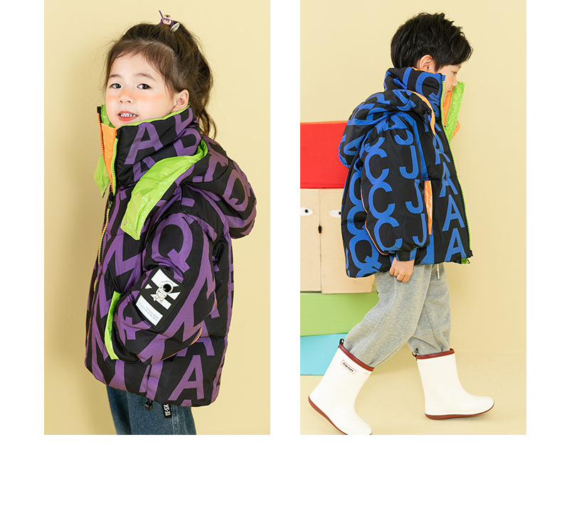 90% White Duck Goose Girl Boy Child Uncapped Coat Child Medium Children's Suit Thickened Letter Down Jacket Short_voghion.com