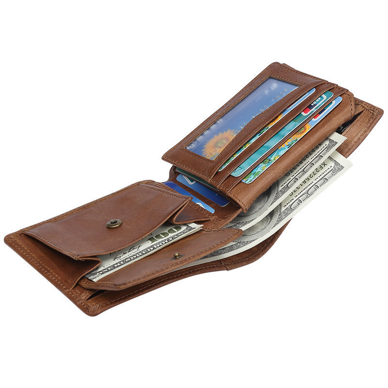 GENODERN Cow Leather Men Wallets with Coin Pocket Vintage Male Purse RFID Blocking Genuine Leather Men Wallet with Card_voghion.com