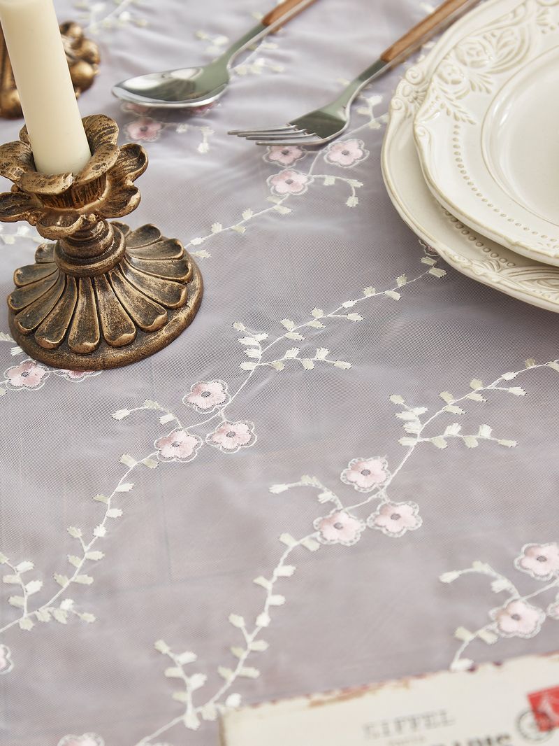 Petite table à manger rectangulaire fraîche brodée de fleurs de prunier, table basse, table à manger en dentelle, table basse, nappe décorative_voghion.com