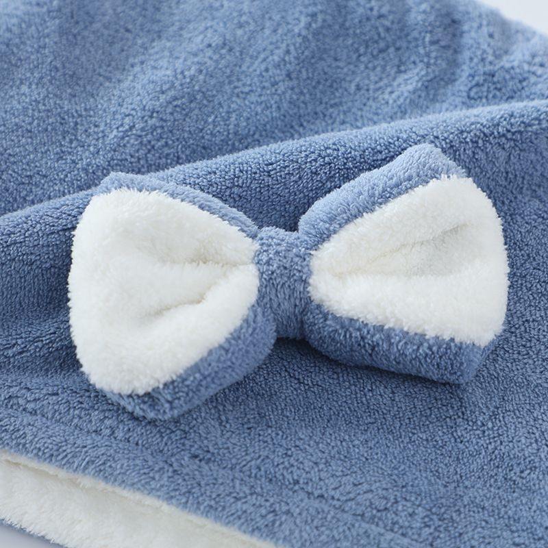 Cuffia per capelli asciutti da donna, spessa, assorbente, ad asciugatura rapida, in pile di corallo, con doppio fiocco_voghion.com