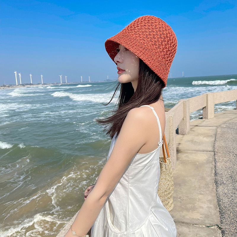New Arrivals Solid Color Braid Bucket Hat For Women Summer Hollow Out Breathable Beach Hats Knit Dome Fisherman Caps Lady Sunshade_voghion.com