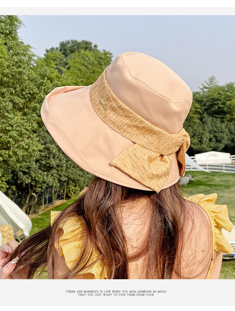 2024 printemps/été nouvelle mode décontracté polyvalent femmes tissu chapeau coréen pêcheur chapeau arc parasol chapeau crème solaire respirant bassin chapeau_voghion.com