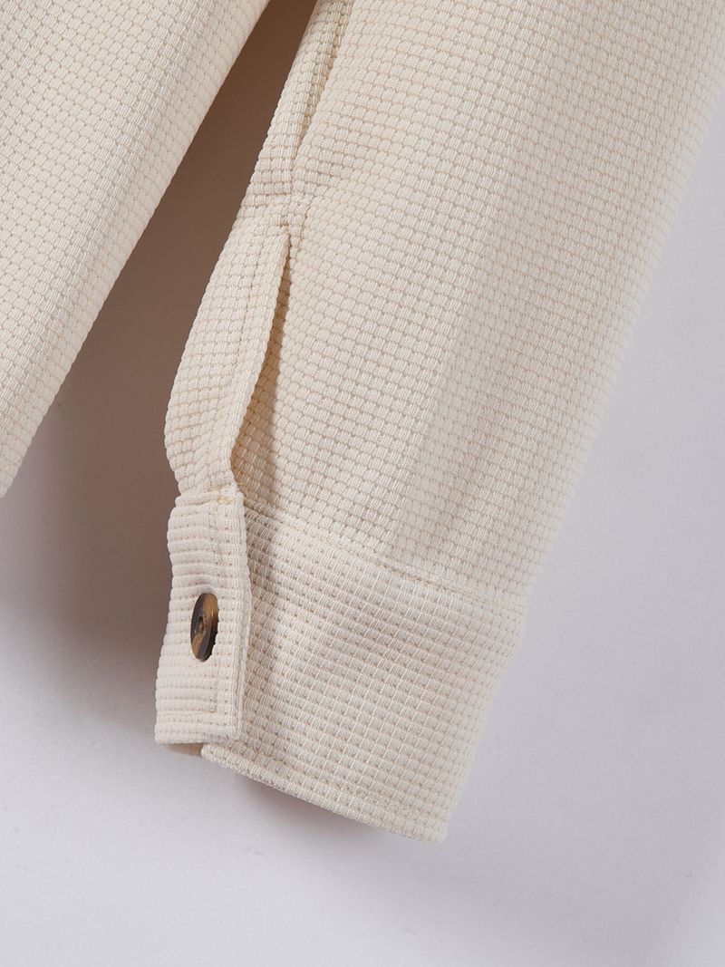 Herbst Herren Einfarbig Neue Waffel Doppel Tasche Strickjacke Knopf Langarm Casual Shirt_voghion.com