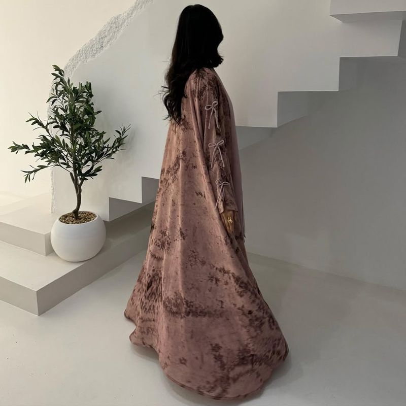 Elegante abito musulmano in chiffon stampato con sciarpa - Set estivo alla moda_voghion.com