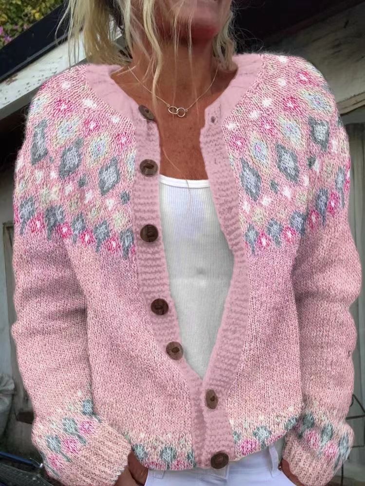Cardigan etnico in maglia jacquard | Maglione pullover boho (S-5XL, oltre 30 colori)_voghion.com
