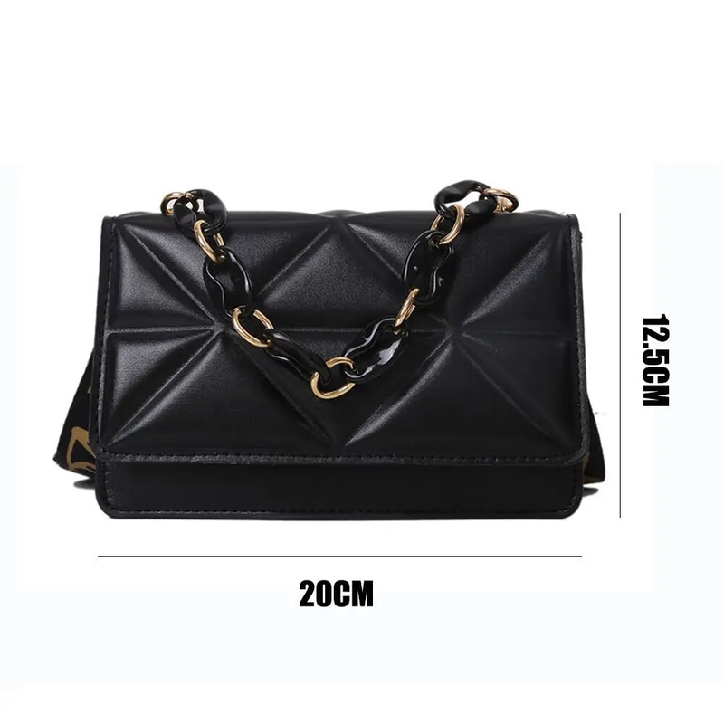 Borsa a tracolla da donna alla moda Borsa con patta in pelle PU Borsa a tracolla casual con catena in metallo di grande capacità femminile_voghion.com