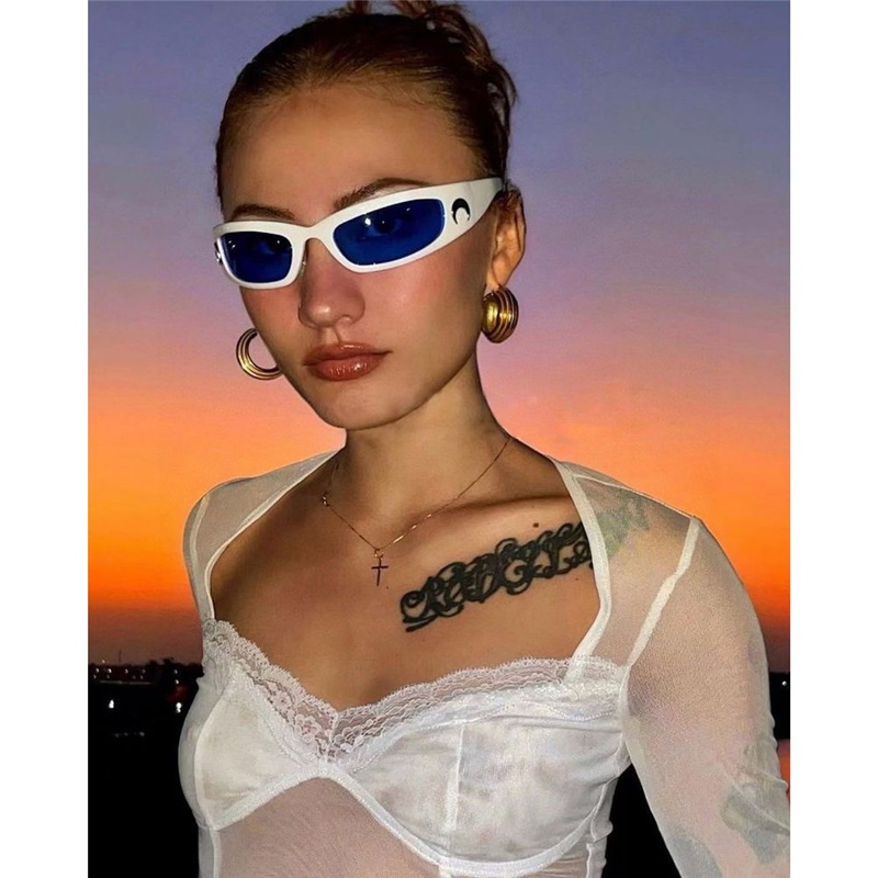 Occhiali da sole rettangolari con design a luna, unisex, per ciclismo all'aperto, hip pop punk, occhiali da sole Y2K, UV400, oculos lunette de soleil_voghion.com