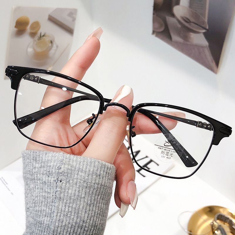 Kelo Men's Black Eyebrow Shore Flower Same Style Square Half-Frame Fashion Frame Ultra-Light Anti-Blue Light Glasses_voghion.com