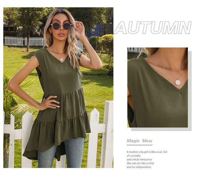 Summer Solid Tank Top Skirt Ruffle Edge Irregular Fit Dress_voghion.com