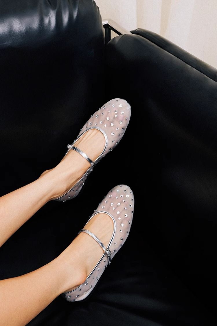 Mesh Ballet Flats With Rhinestone Accents (Breathable, Mary Jane Style, Lightweight & Comfortable For Women)_voghion.com