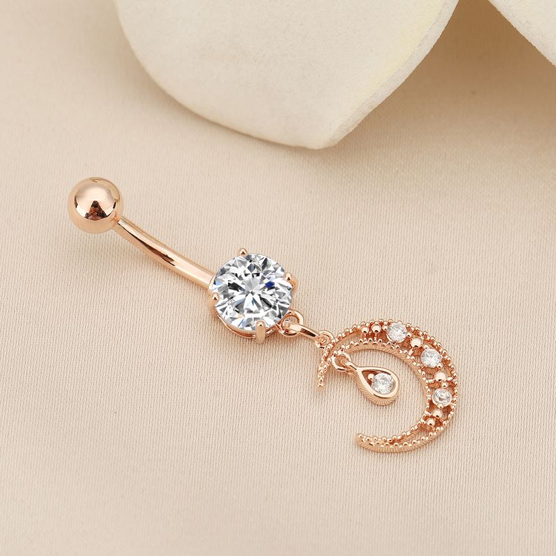 Piercing per ombelico con zirconi a forma di luna e goccia d'acqua - Elegante gioiello da piercing per la danza del ventre_voghion.com