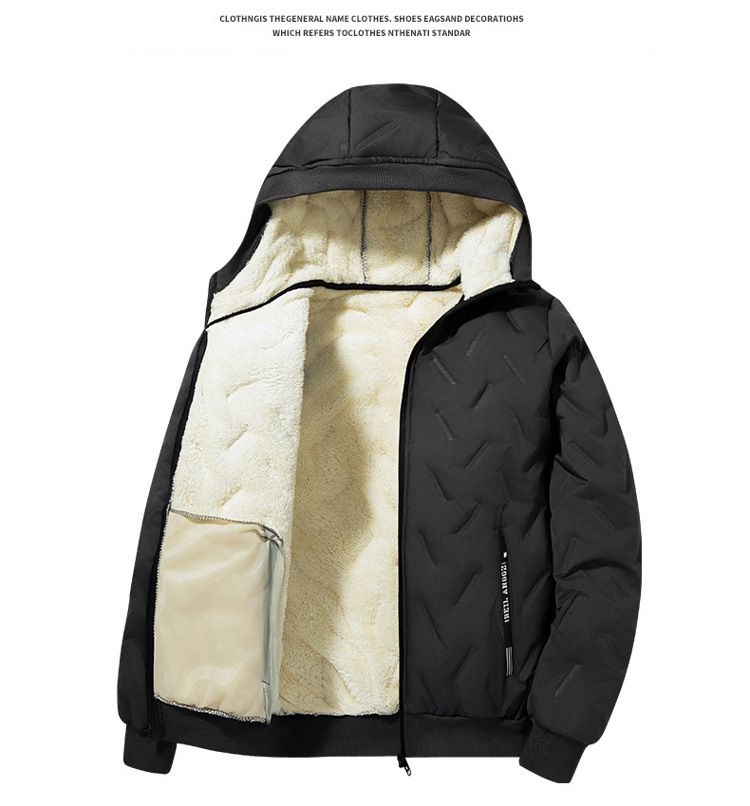 Giacca invernale con cappuccio da uomo foderata in pile - Cappotto ampio e spesso con fodera in sherpa per climi estremamente freddi (nero/grigio, disponibile in taglie forti)_voghion.com