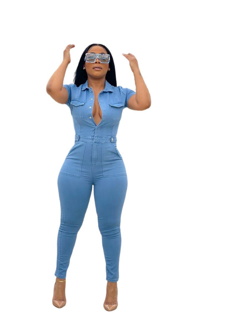 Women's fashion denim slim-fit jumpsuit_voghion.com