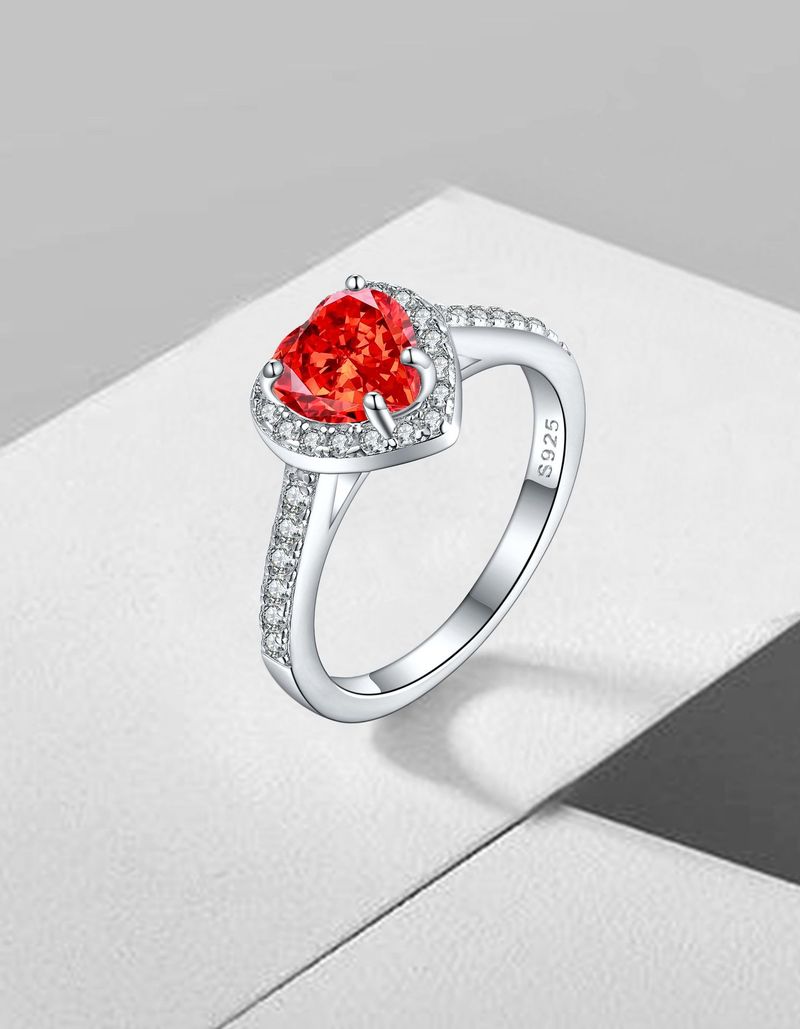 Anello con zircone a forma di cuore e fiamma - Anello in argento 925 con diamanti taglio ghiaccio (alto tenore di carbonio)_voghion.com