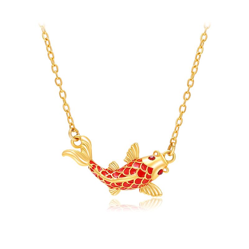 Collana in smalto rosso Koi da donna, stile cinese retrò, semplice temperamento, design di nicchia, catena per clavicola_voghion.com