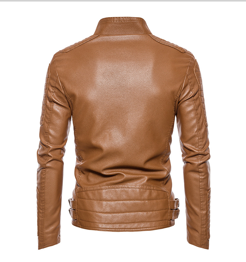 Vêtements pour hommes veste en cuir pour hommes jeunesse col montant punk veste de moto en cuir PU pour hommes_voghion.com
