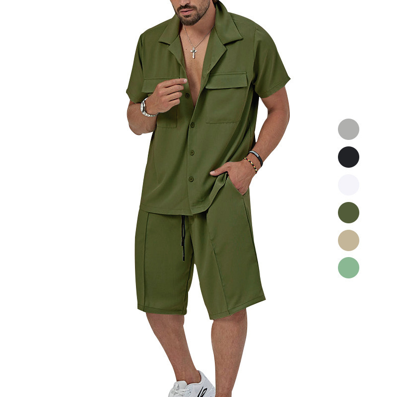 2023 Sommer Herren Neues Revers Casual Shirt Shorts Zweiteiliges Set für Männer_voghion.com