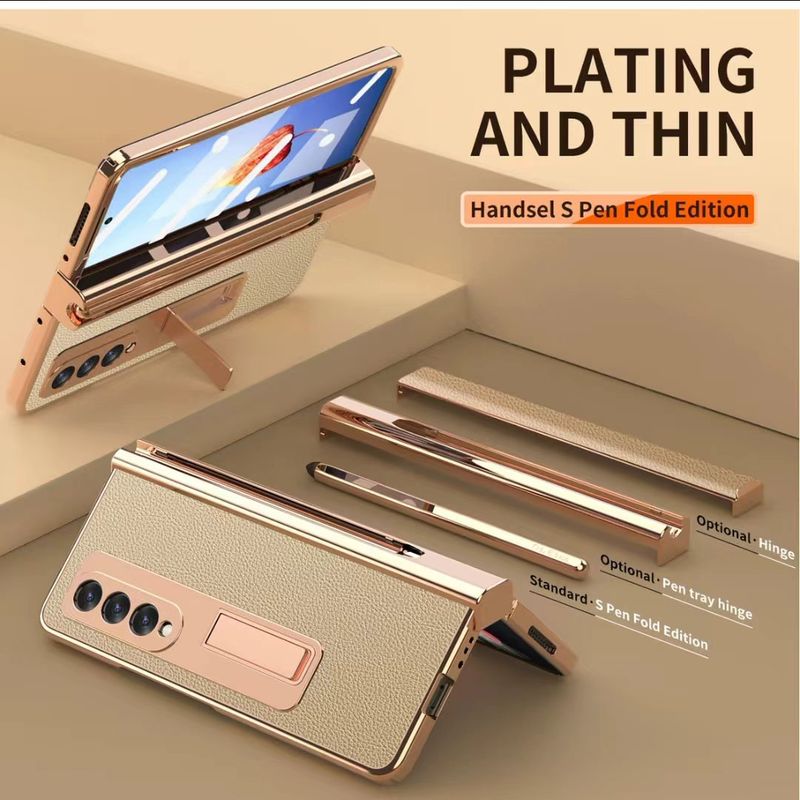 For Samsung Galaxy Z Fold 3 4 5 5G Fold4 Luxury Business Leather Thin Capacitive Pen Slot Phone Case Cover_voghion.com