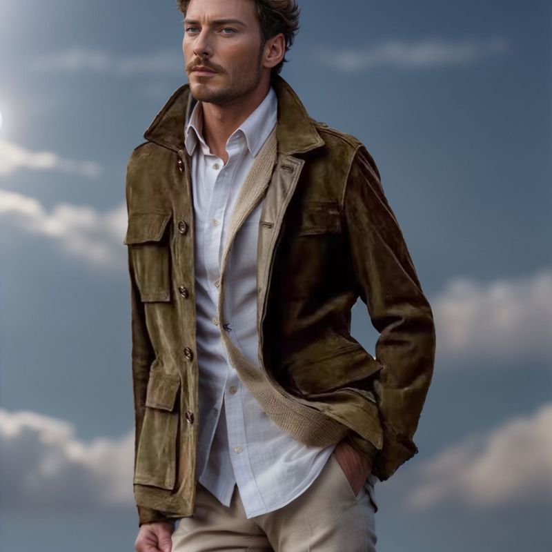 Manteau coupe-vent décontracté en cuir polaire pour hommes avec plusieurs poches, nouvelle collection printemps et automne 2024_voghion.com