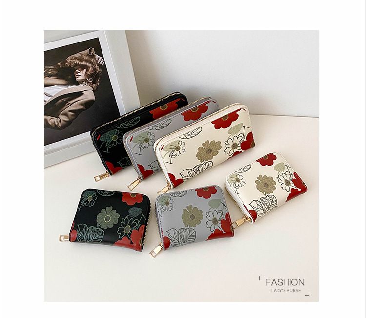 Torebki damskie Portfel Damska modna torebka wieczorowa z nadrukiem kwiatowym Wersja damska Portfel PU o dużej pojemności, etui na karty, portmonetka na monety_voghion.com
