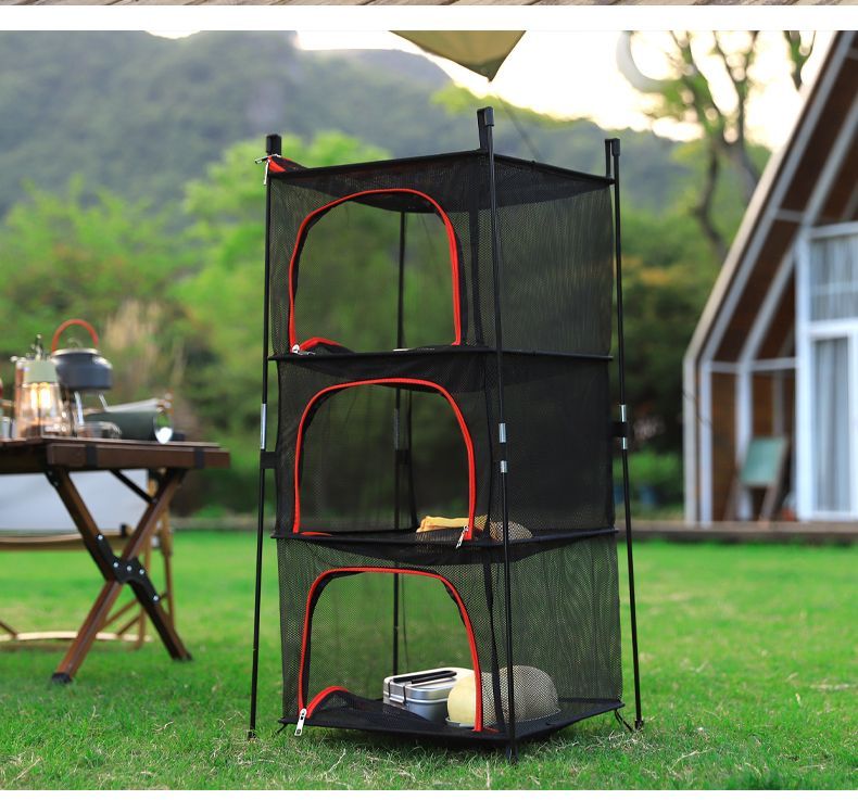 Outdoor Multifunctional Folding Fish Camping Fruit Vegetable Clothes, Hanging Drying Net, With Bracket To Prevent_voghion.com