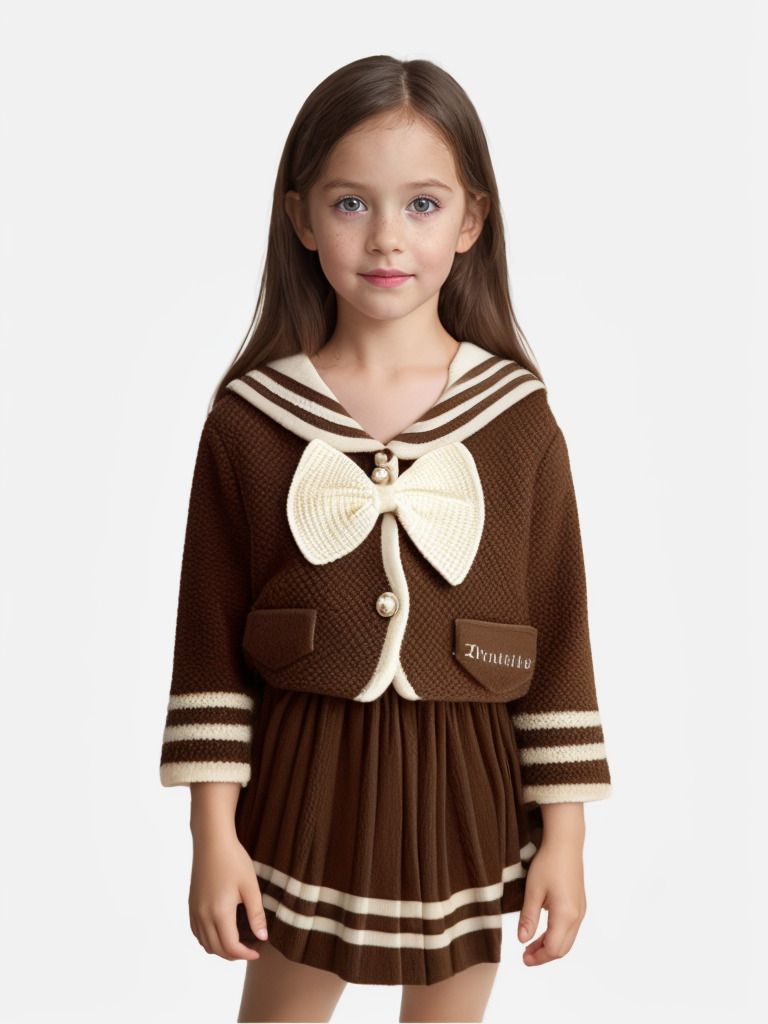 Mädchen Pullover Anzug 2023 Herbst Und Winter Neue Stil College Stil Zwei Stück Anzug Navy Stil Koreanische Version Gestrickte Bogen rock_voghion.com