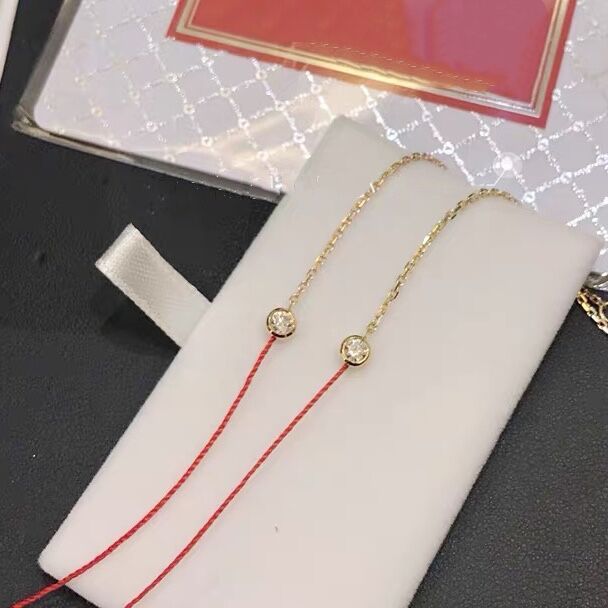 Bracciale francese in argento puro placcato oro rosa e diamanti incastonati. Rosso con un singolo diamante. Rosso fortunato per..._voghion.com
