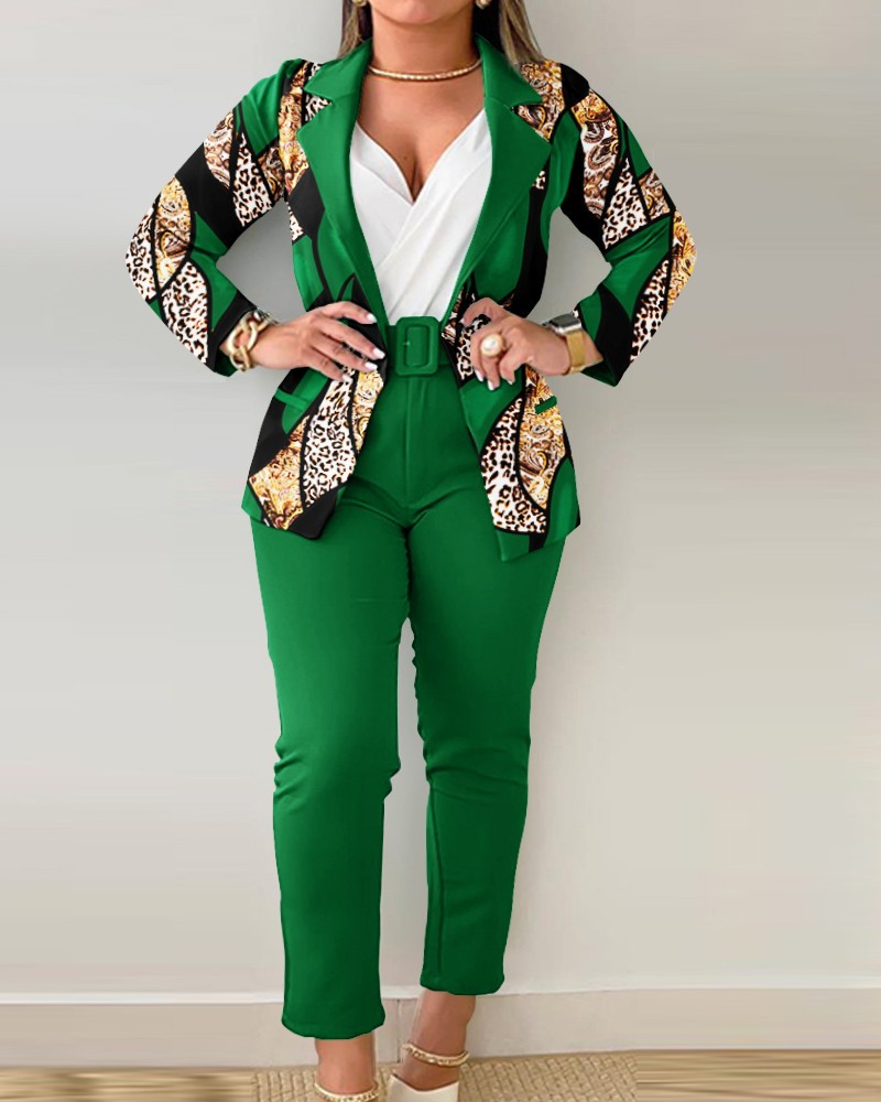 Women's trouser suit with belt_voghion.com