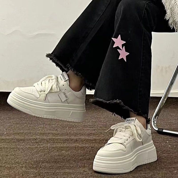 Scarpe con plateau Muffin bianche per bambini, versione coreana, scarpe casual traspiranti e rialzate_voghion.com