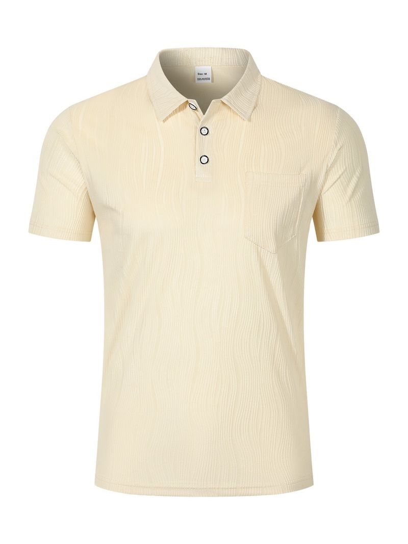 Men's New Lapel Button Pocket Corduroy Solid Color Casual Short Sleeved Polo Shirt_voghion.com