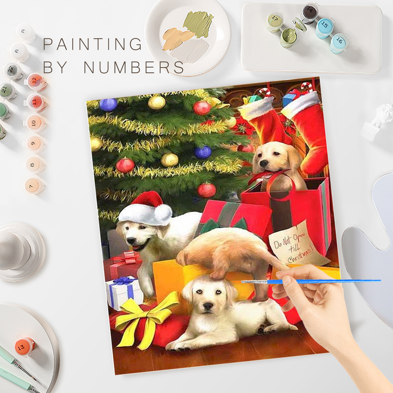 RUOPOTY Pittura ad olio con numeri Dipinti decorativi fatti a mano Simpatici animali natalizi Dipinti con numeri Opere d'arte artigianali_voghion.com