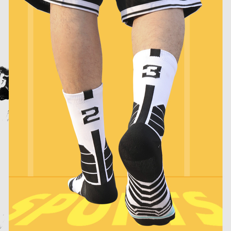 Digitale Basketballsocken für Erwachsene Herren-Handtuchunterseite Professionelle Sportsocken Elite-Mittelrohrsocken mit Sternnummern_voghion.com