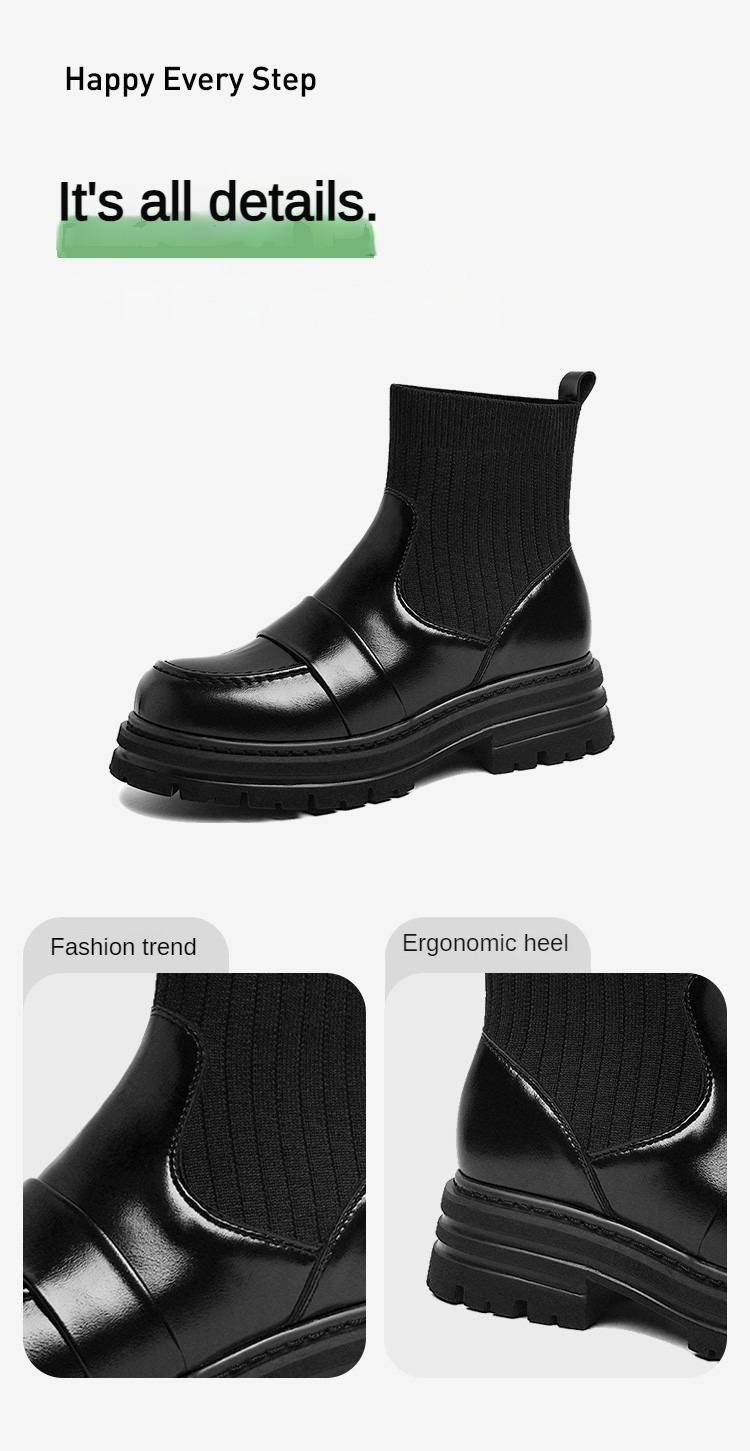 cameido Damen-Schlankheitsstiefel mit dicker Sohle und klobigem Absatz, vielseitige, runde Zehenpartie, elastische Strick-Schlauchsockenstiefel für Herbst und Winter 2024_voghion.com