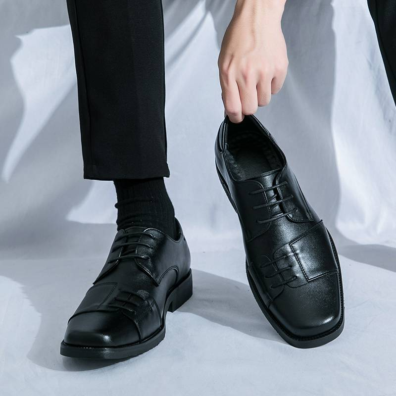 Men's Shoes Fashion Square Toe Men's New Black Business Formal Wear Derby Shoes Lace-up Genuine Leather British Brown Banquet Dress Wedding Leather Sh_voghion.com