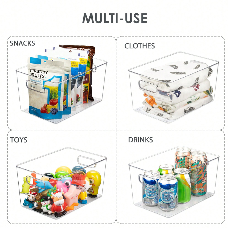 clear Pantry Organizer Bins, Plastic Containers With Handle For Kitchen,Freezer,Cabinet,Closet,Bathroom Under Sink Storage_voghion.com