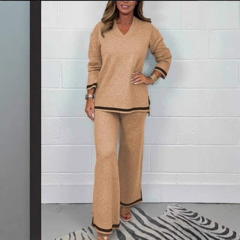 Minimalist Knit Top & Trousers Set – Winter-Ready Solid Color Lounge-to-Street Outfit (Grey/Black/White/Blue/Khaki, S-5XL)_voghion.com