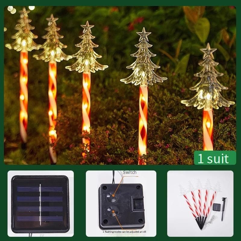 Solar Christmas Candy Stake Lights - 5 Pack Festive Outdoor Decorative Lights For Lawn, Garden & Pathway_voghion.com