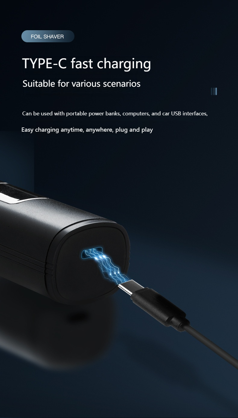 Smart Electric Shaver For Men, LED Display, Wet & Dry Use, 2-Blade Rechargeable Shaver, Low Noise (36dB), Portable Travel Shaver With Floating Heads_voghion.com