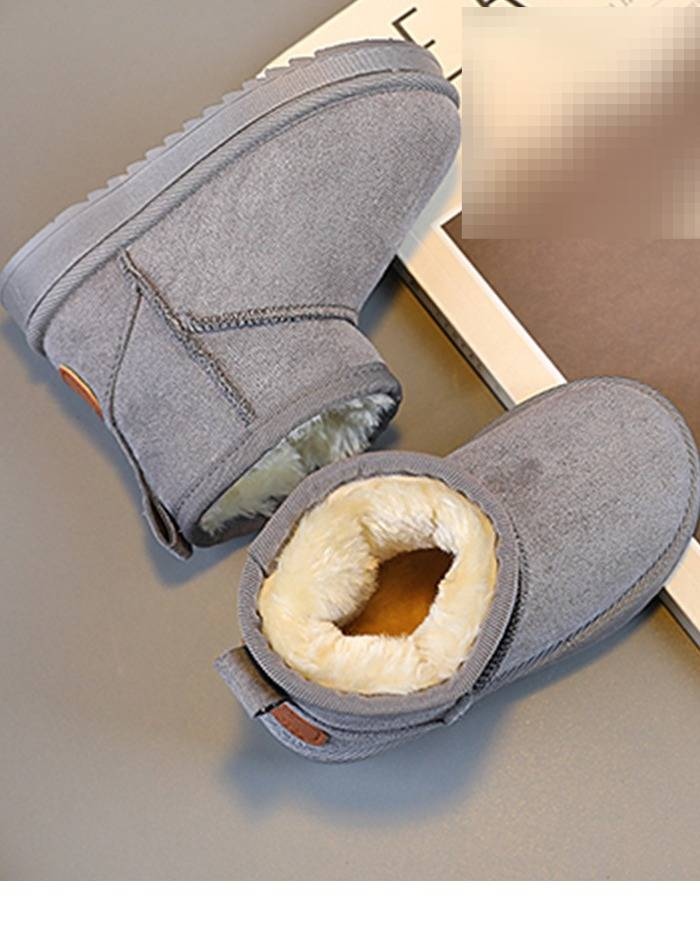 Stivali da neve invernali per bambini con fodera in pile - Stivali caldi con suola morbida per ragazzi e ragazze, stivali comodi e antiscivolo per bambini (nero/grigio/cachi)_voghion.com