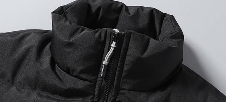 "Unisex Winter Puffer Jacket With Stand Collar, Thickened Polyester Quilted Coat, Trendy Oversized Zip-Up Outerwear (Beige/White/Black)"_voghion.com