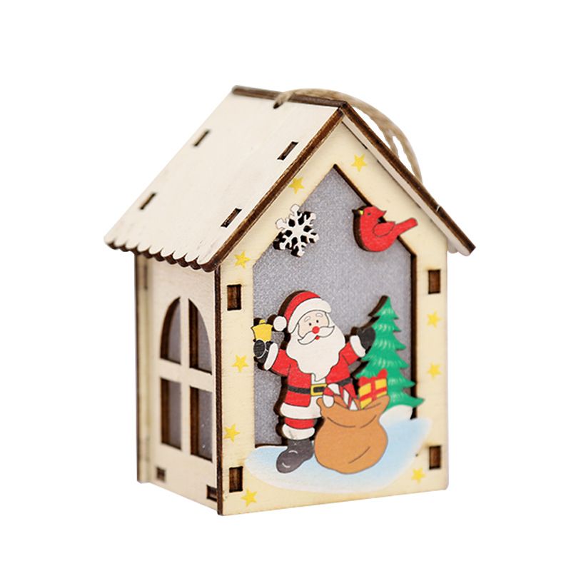 Handgefertigte Weihnachtsornamente aus Holz – Leuchtende, hohle Baum- und Hausdekoration mit Weihnachtsmann-, Rentier- und Schneemannmotiven –_voghion.com