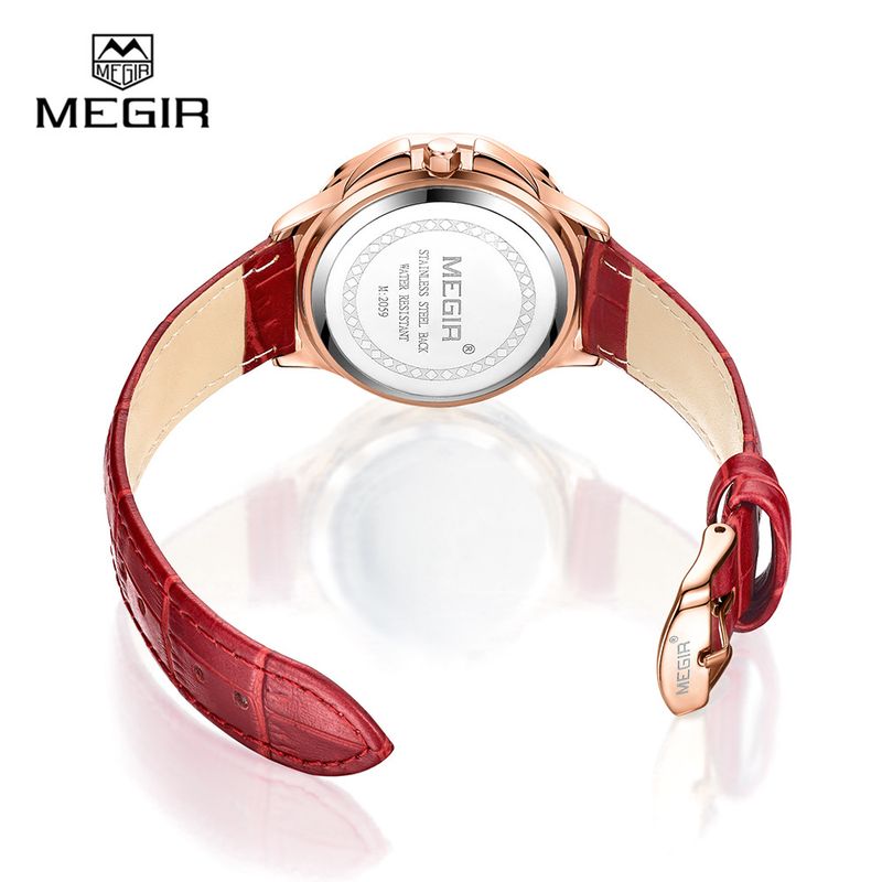 MEGIR Women's Fashion Watch With Rhinestones & Luminous Hands - Waterproof Quartz Watch For Casual Wear (White/Red)_voghion.com