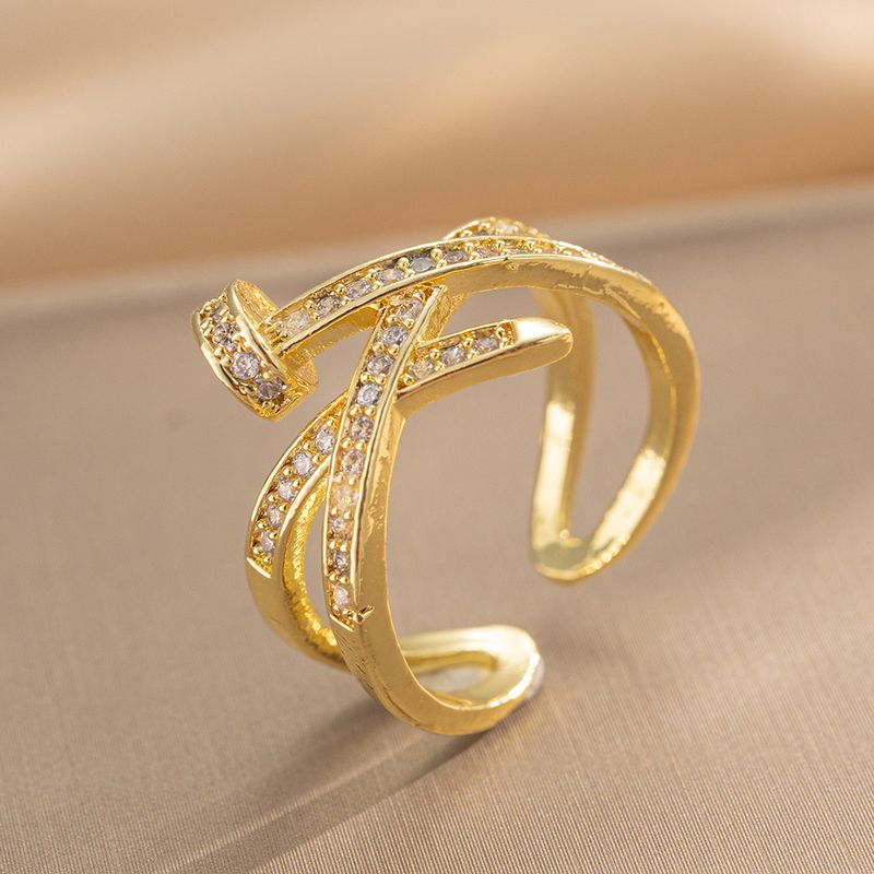 Full Diamond Zircon Belt Stud Stacking Open Niche Design Personality Ins Minimalist Style High-end Feel Ring_voghion.com