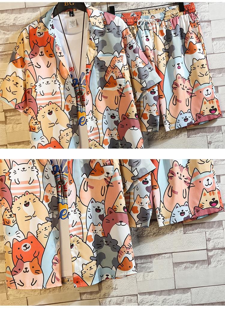 Seaside vacation beach pants men's Sanya travel leisure suit ice silk shirt loose trendy swimming big pants_voghion.com