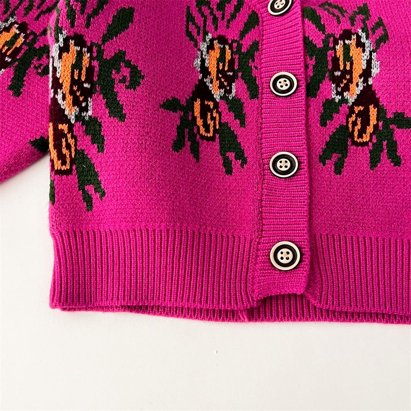 2024 Nuevo conjunto de punto para niños Suéter estampado de estilo étnico del tesoro para mujer Cárdigan + Pantalones cortos para niñas Otoño/Invierno_voghion.com