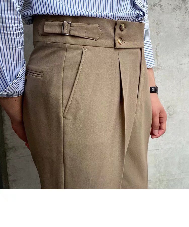 Herrenbekleidung Einfarbige Neun-Punkt-Hose mit hoher Taille Temperament Lässige Business-Hose mit italienischen Pariser Knöpfen Herrentrend_voghion.com