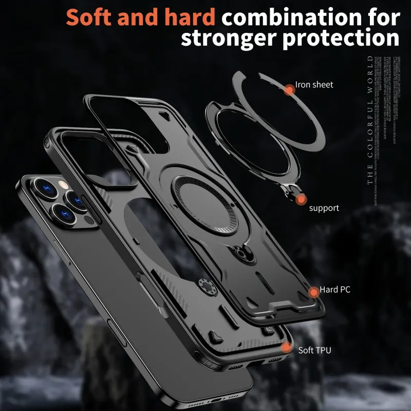 Funda magnética para iPhone 16, 15, Max, 14, Pro, 13, 12, con soporte giratorio y protección._voghion.com